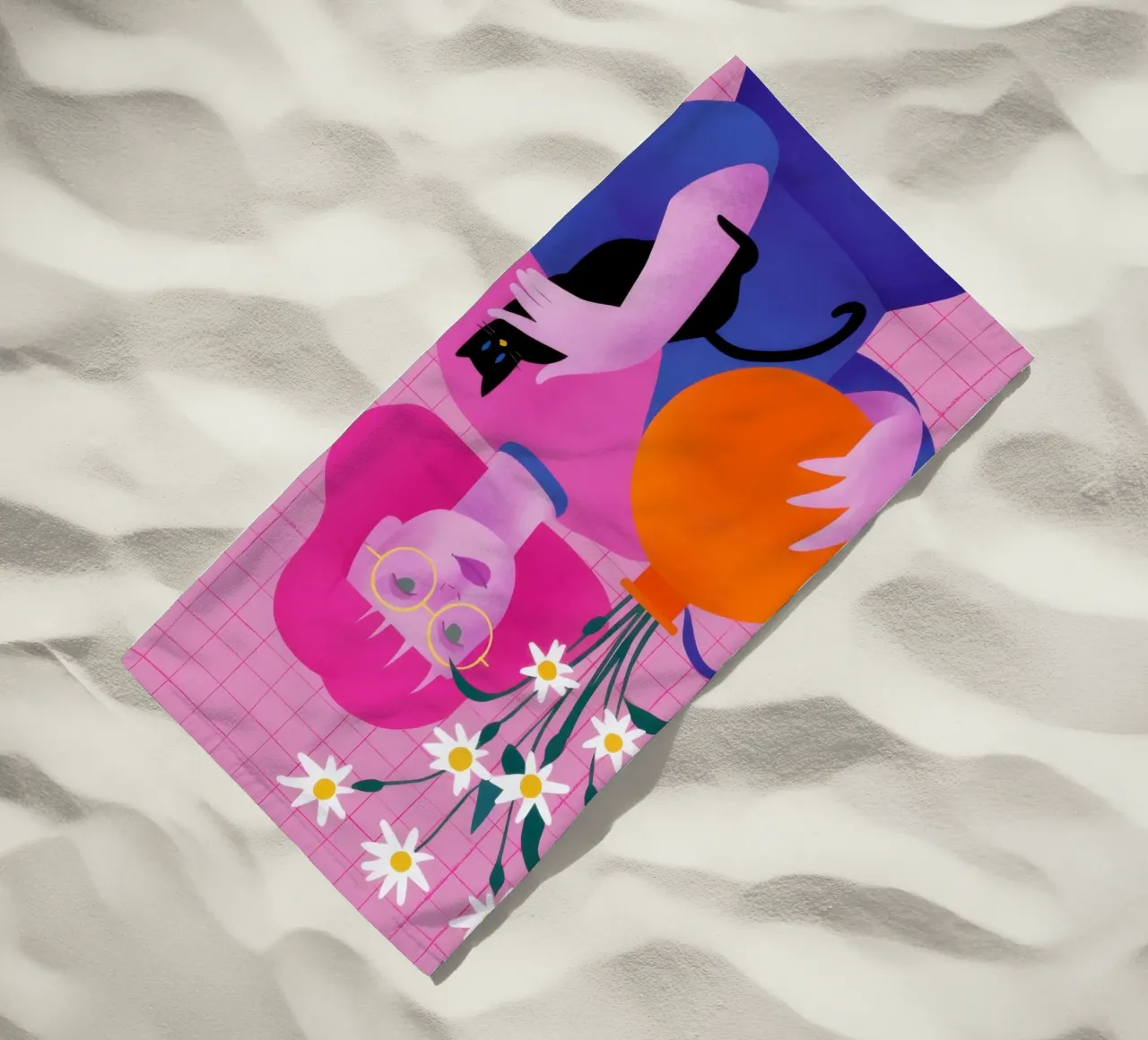Gatto nero dal pelo rosa telo mare da Sentinel Glow