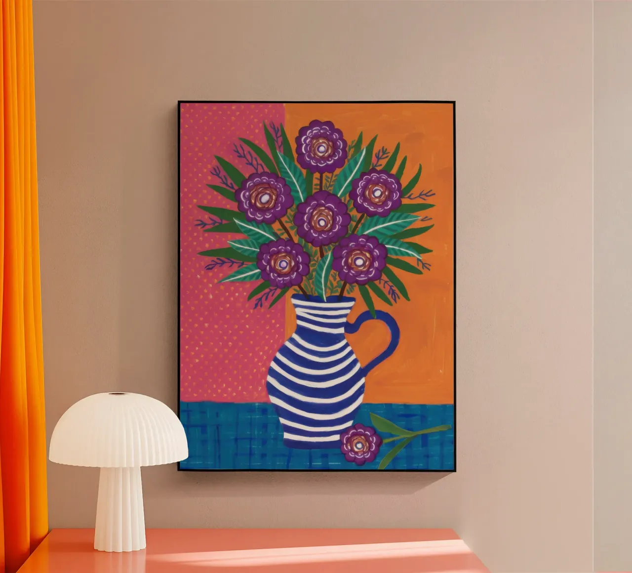 Gestreifte Vase Lila Blumenstrauß Acryl-Glas von Lune Dreams