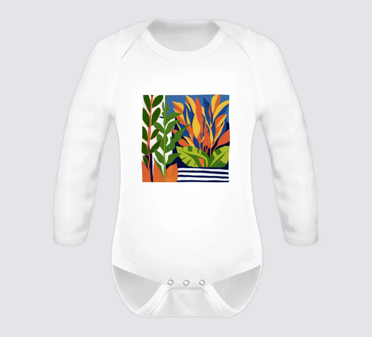 Autumn Stripe Foliage long-sleeve baby romper by Arcane Lines