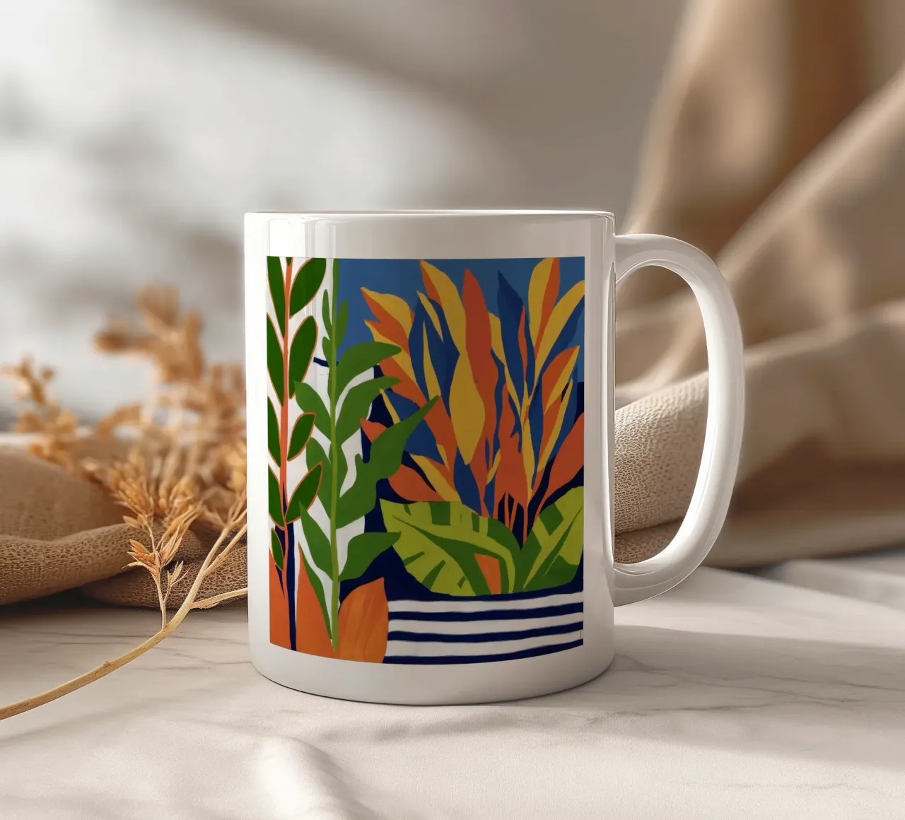 Fogliame a strisce autunnali tazza in ceramica da Arcane Lines