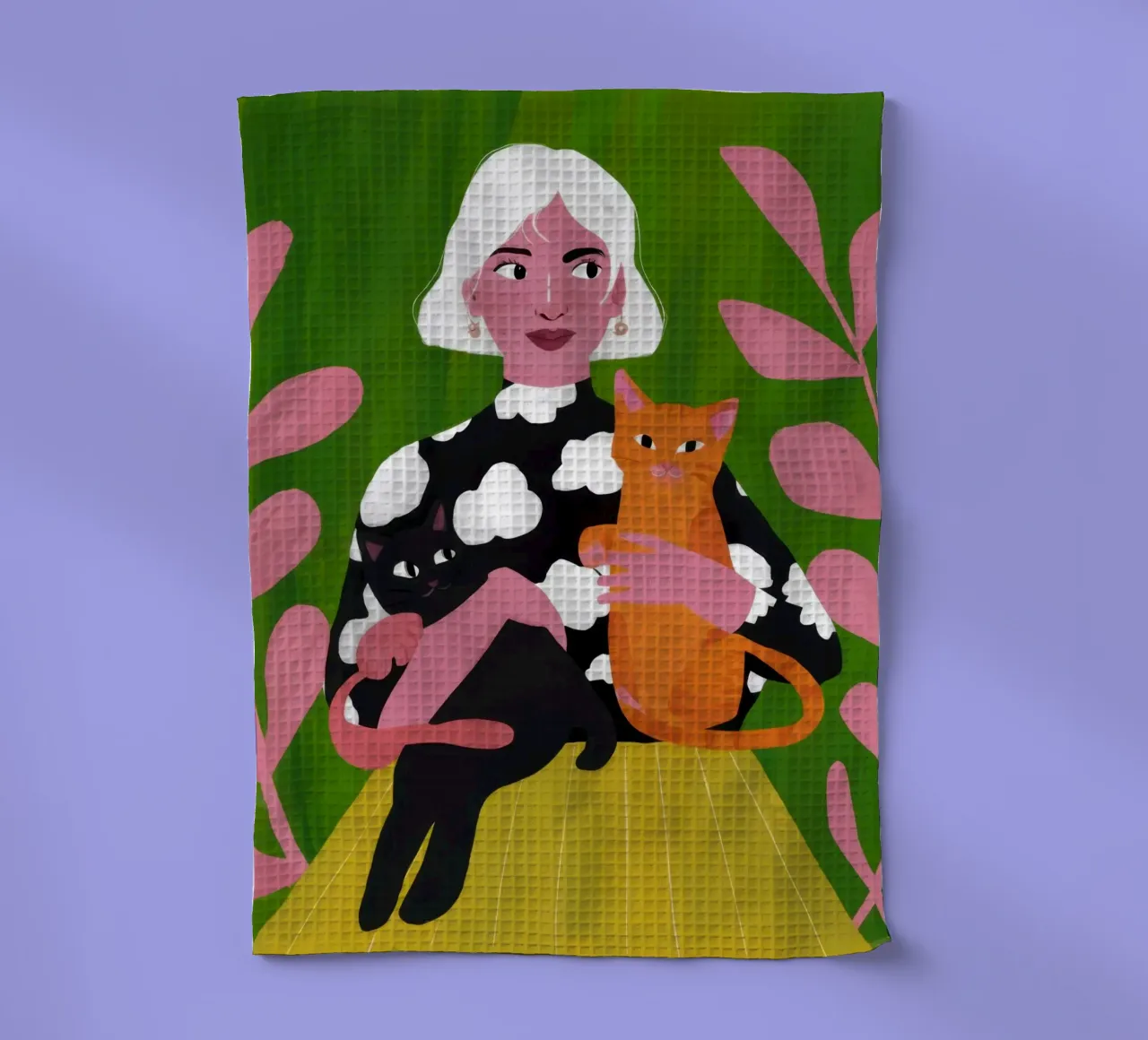 Whimsical Patterned Embrace tea towel by Hollow Years