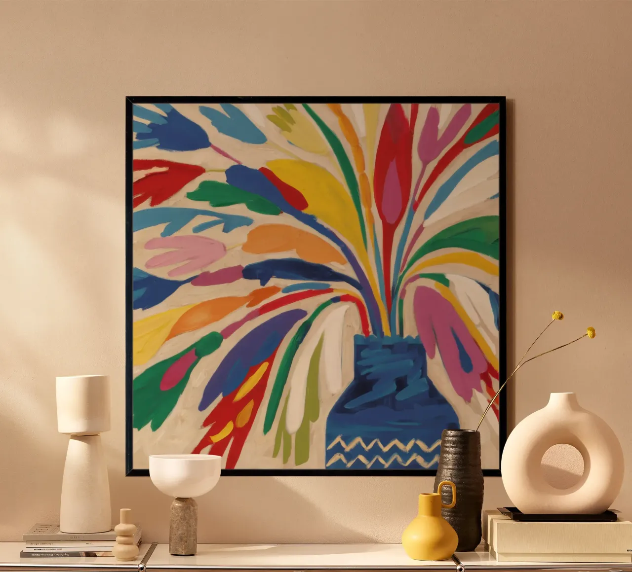 Esplosione gestuale di fiori poster con telaio in alluminio da Arcane Lines