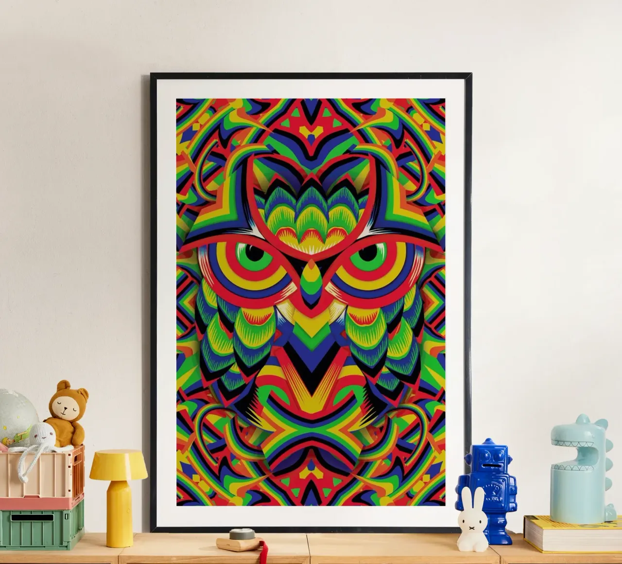 Owl 3 Poster mit Kunststoffrahmen von Ali Gulec