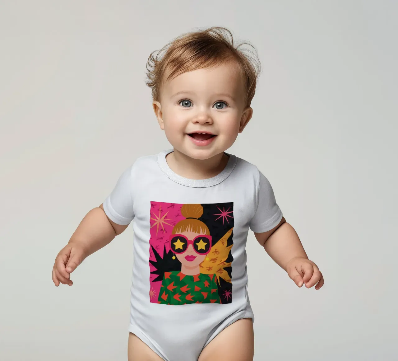 Starry Eyed Chic short-sleeve baby romper by Lune Dreams