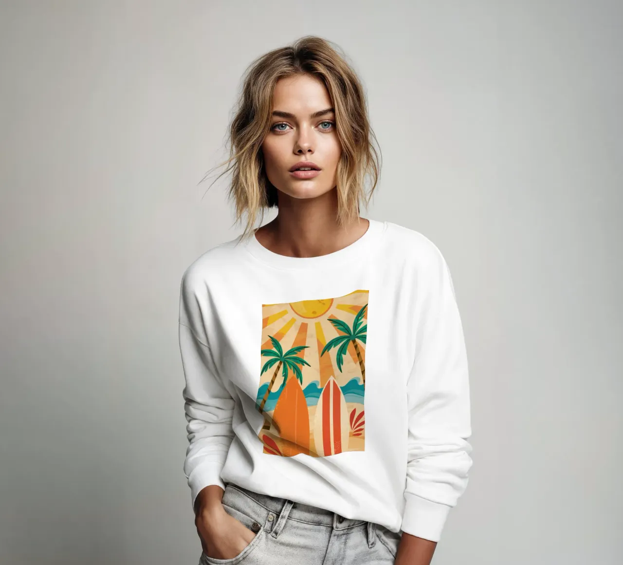 Surfbrett Palm Sonnenuntergang Sweatshirt von Lune Dreams