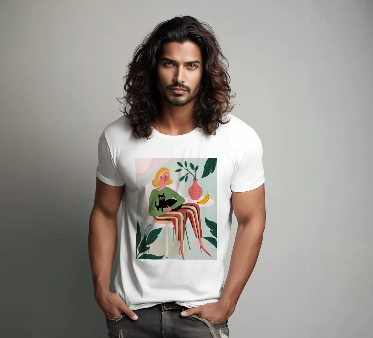 Bohemian Feline Repose t-shirt by Mossy Pigment
