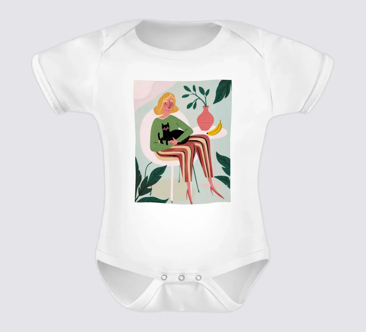Bohemian Feline Repose Kurzarm Babybody von Mossy Pigment