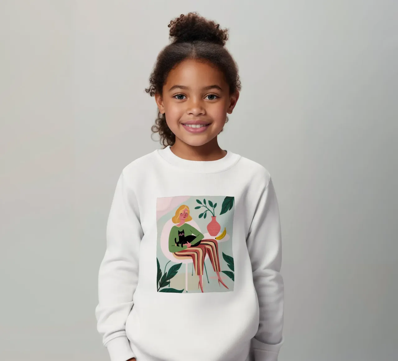 Bohemian Feline Repose kids sweatshirt by Mossy Pigment