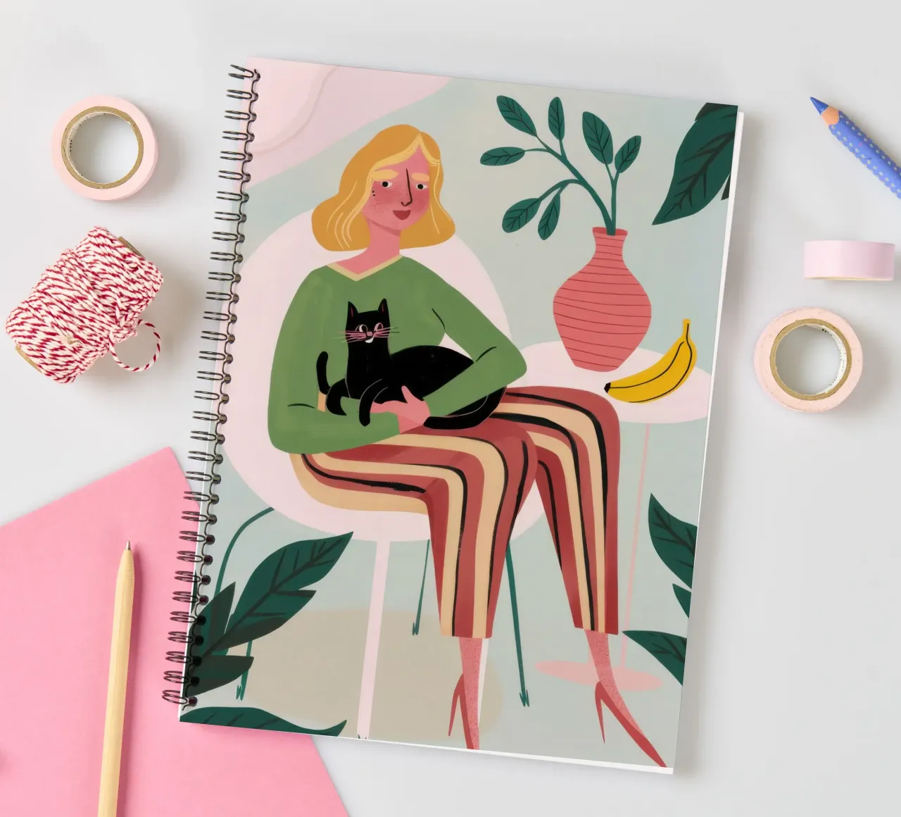 Bohemian Feline Repose spiral notebook by Mossy Pigment