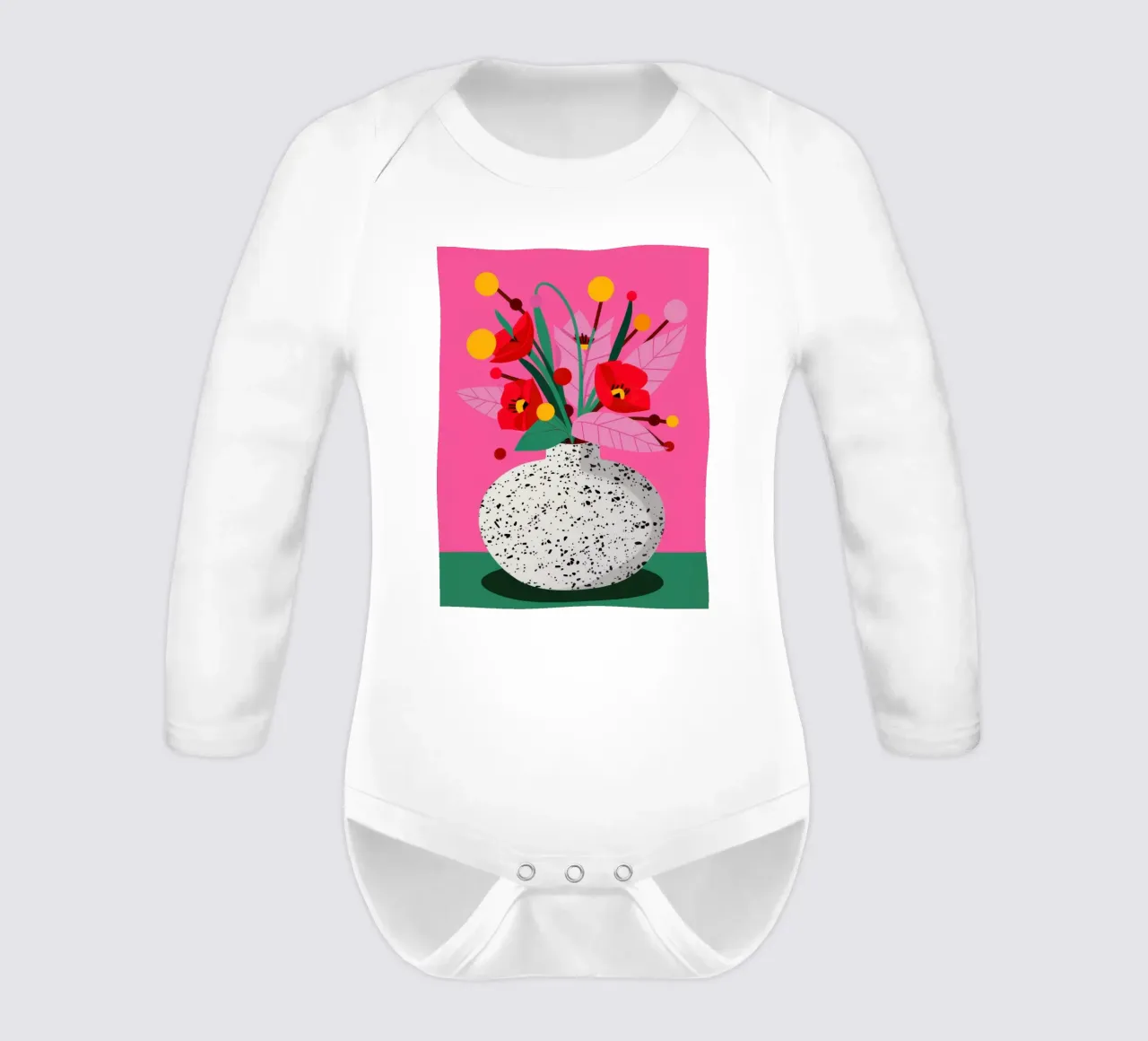 Speckled Vase Red Poppies long-sleeve baby romper by Lune Dreams