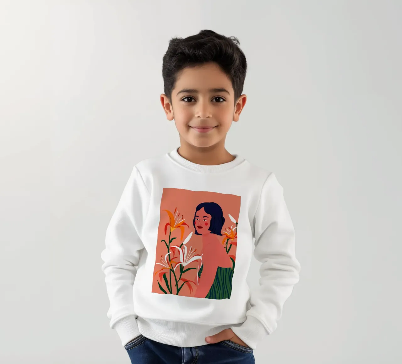 Feurige Lilie Porträt Kinder Sweatshirt von Hollow Years