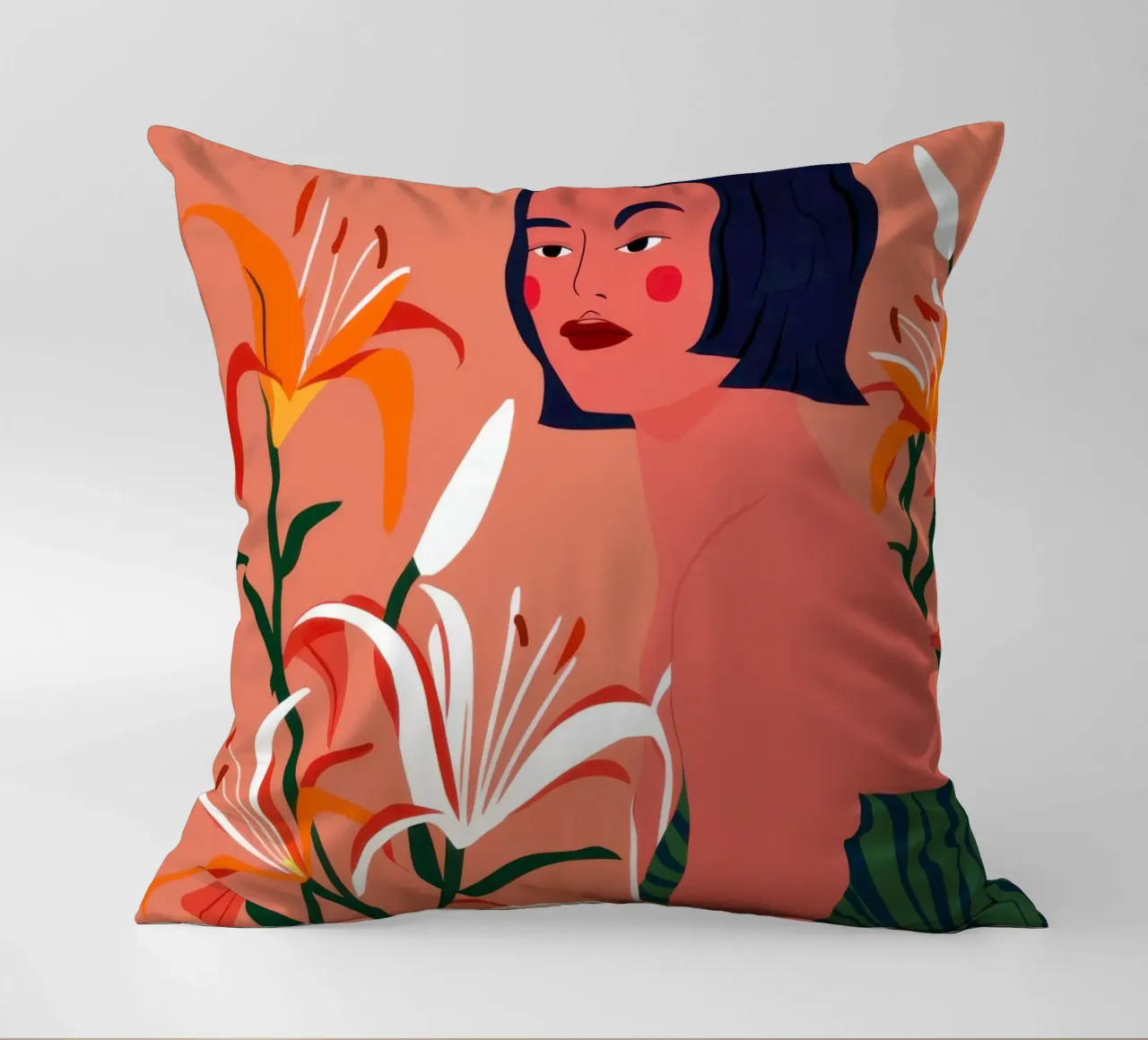 Fiery Lily Portrait decorative cushion by Hollow Years