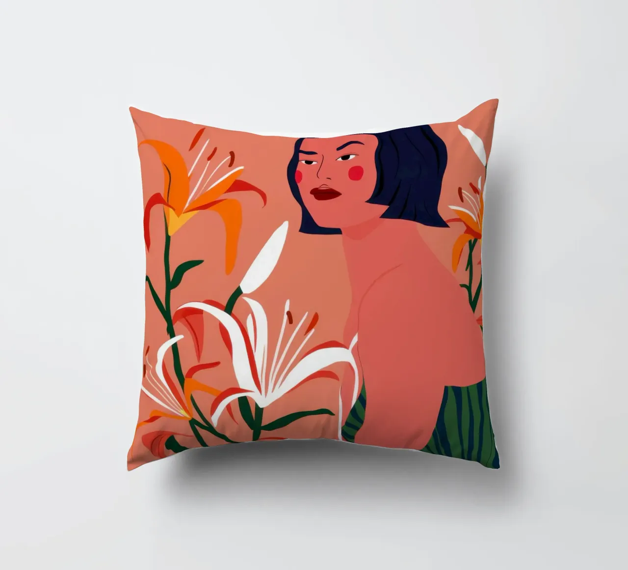 Fiery Lily Portrait decorative cushion by Hollow Years