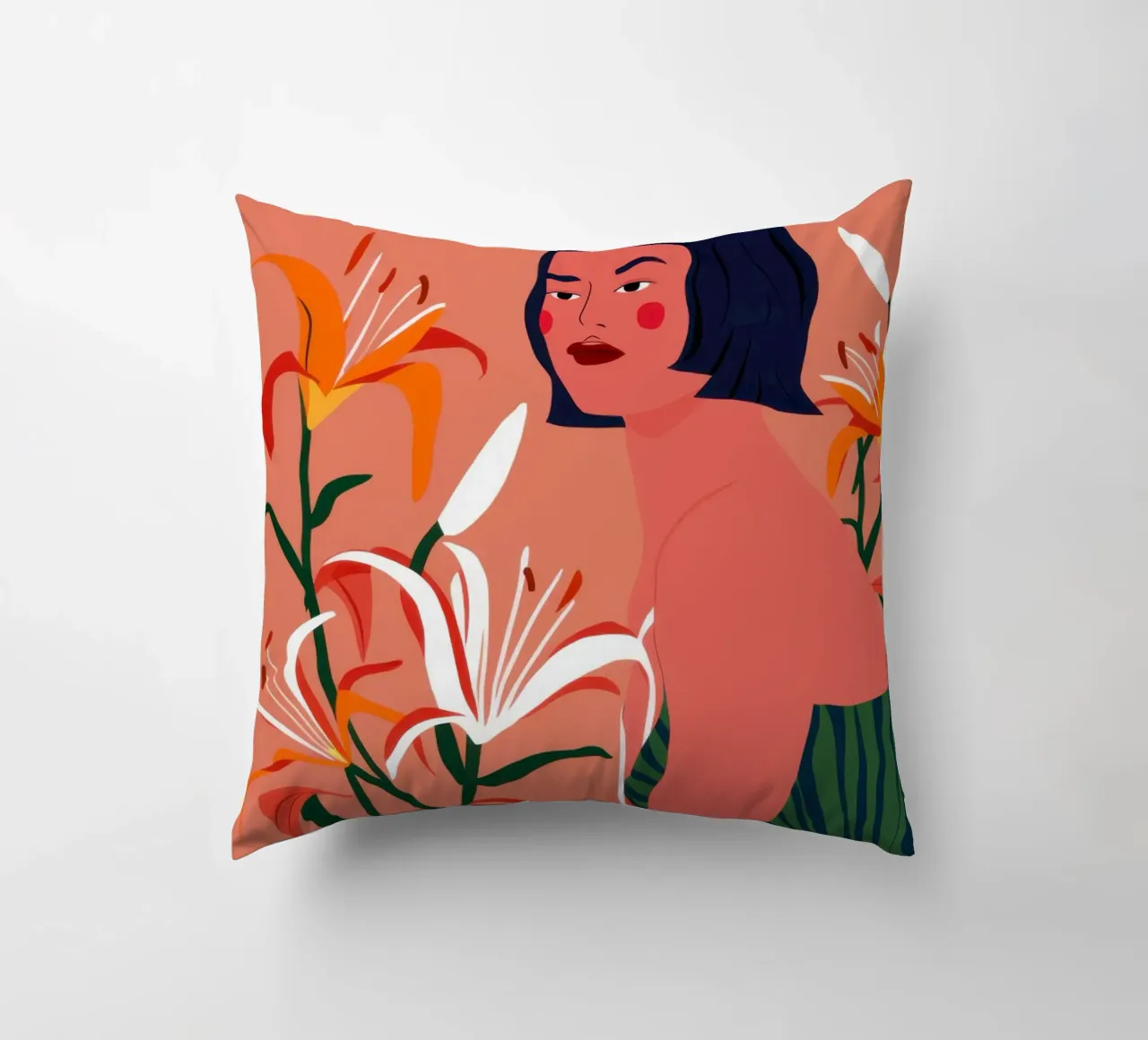 Fiery Lily Portrait decorative cushion by Hollow Years