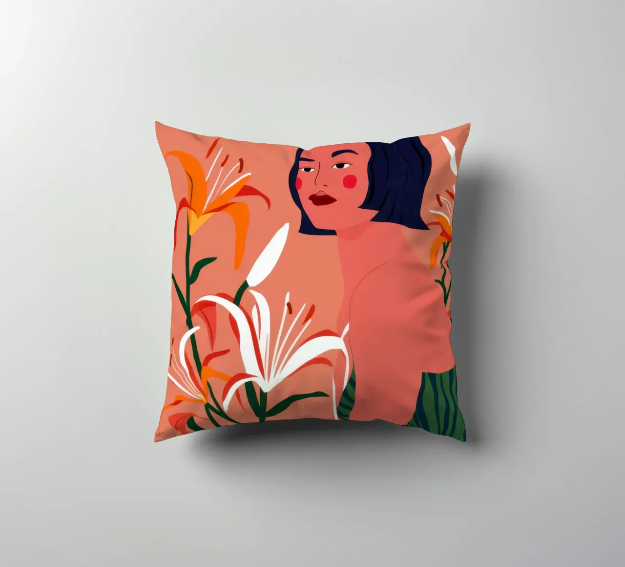 Fiery Lily Portrait decorative cushion by Hollow Years