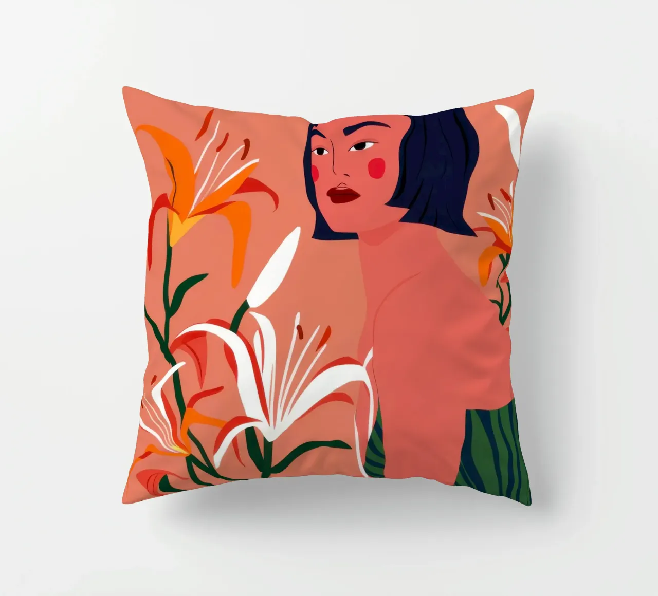 Fiery Lily Portrait decorative cushion by Hollow Years