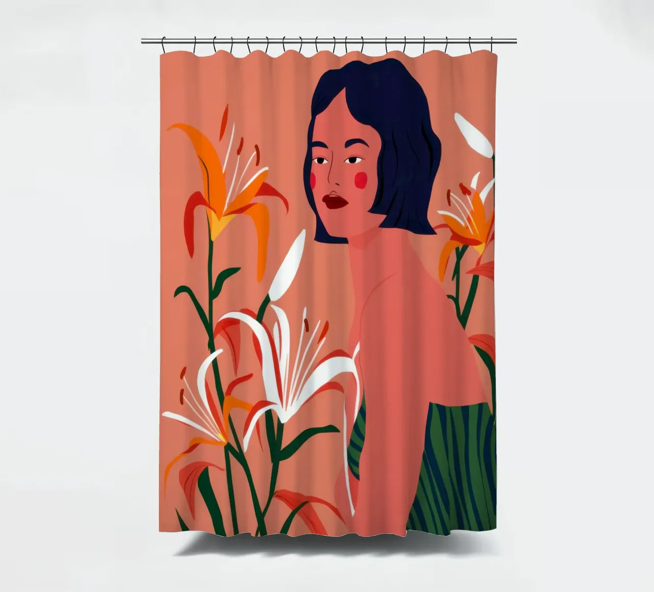 Fiery Lily Portrait shower curtain by Hollow Years