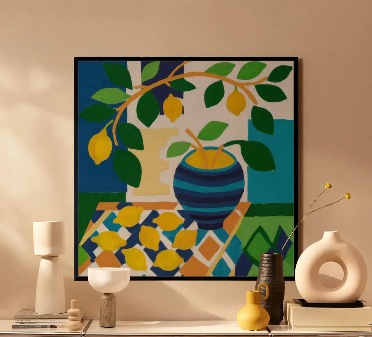 Vaso blu Lemon Tree poster con telaio in legno da Lune Dreams