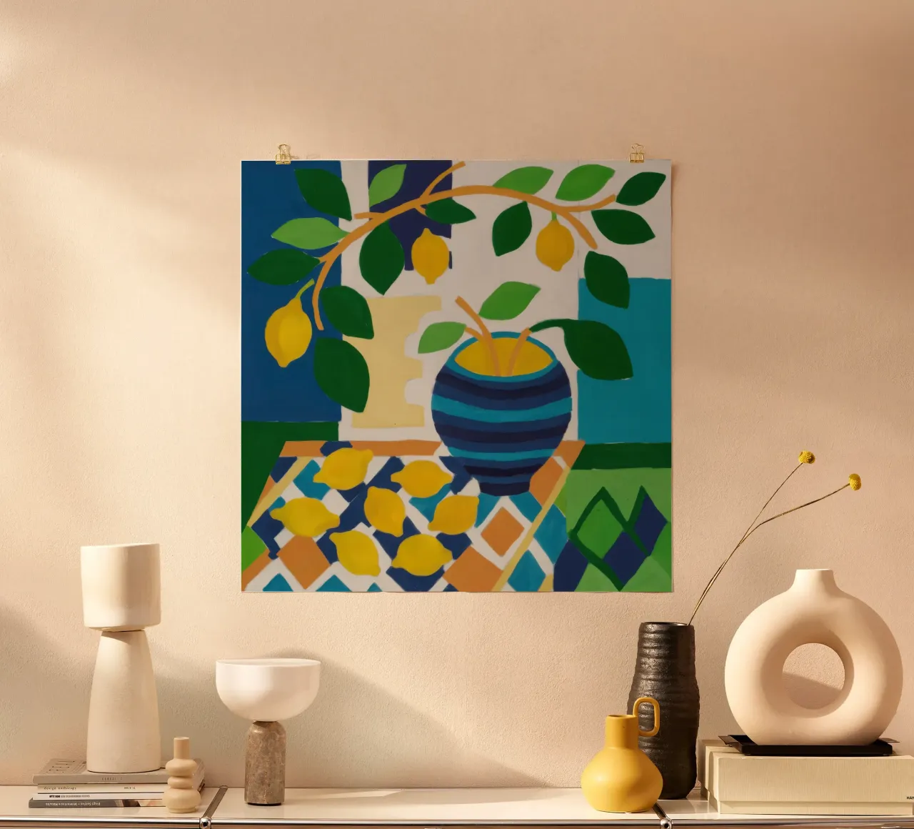 Vaso blu Lemon Tree poster con telaio in legno da Lune Dreams