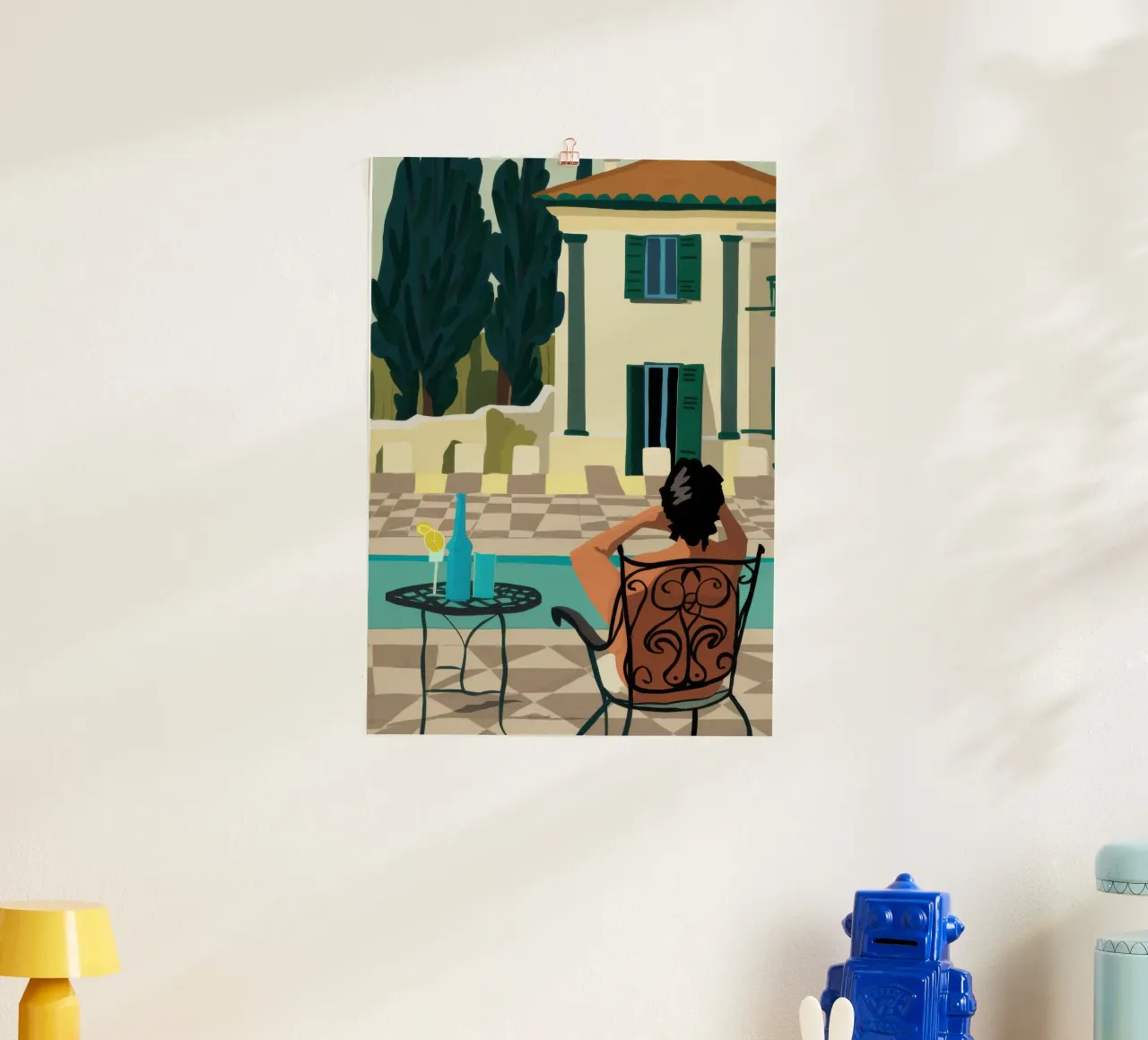 Terrace Siesta Serenity poster con telaio in plastica da Mossy Pigment