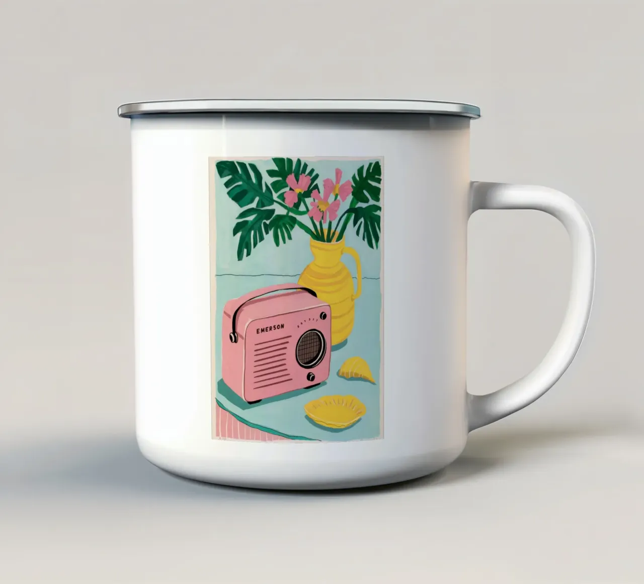 Vaso giallo radio rosa tazza in smalto da Lune Dreams