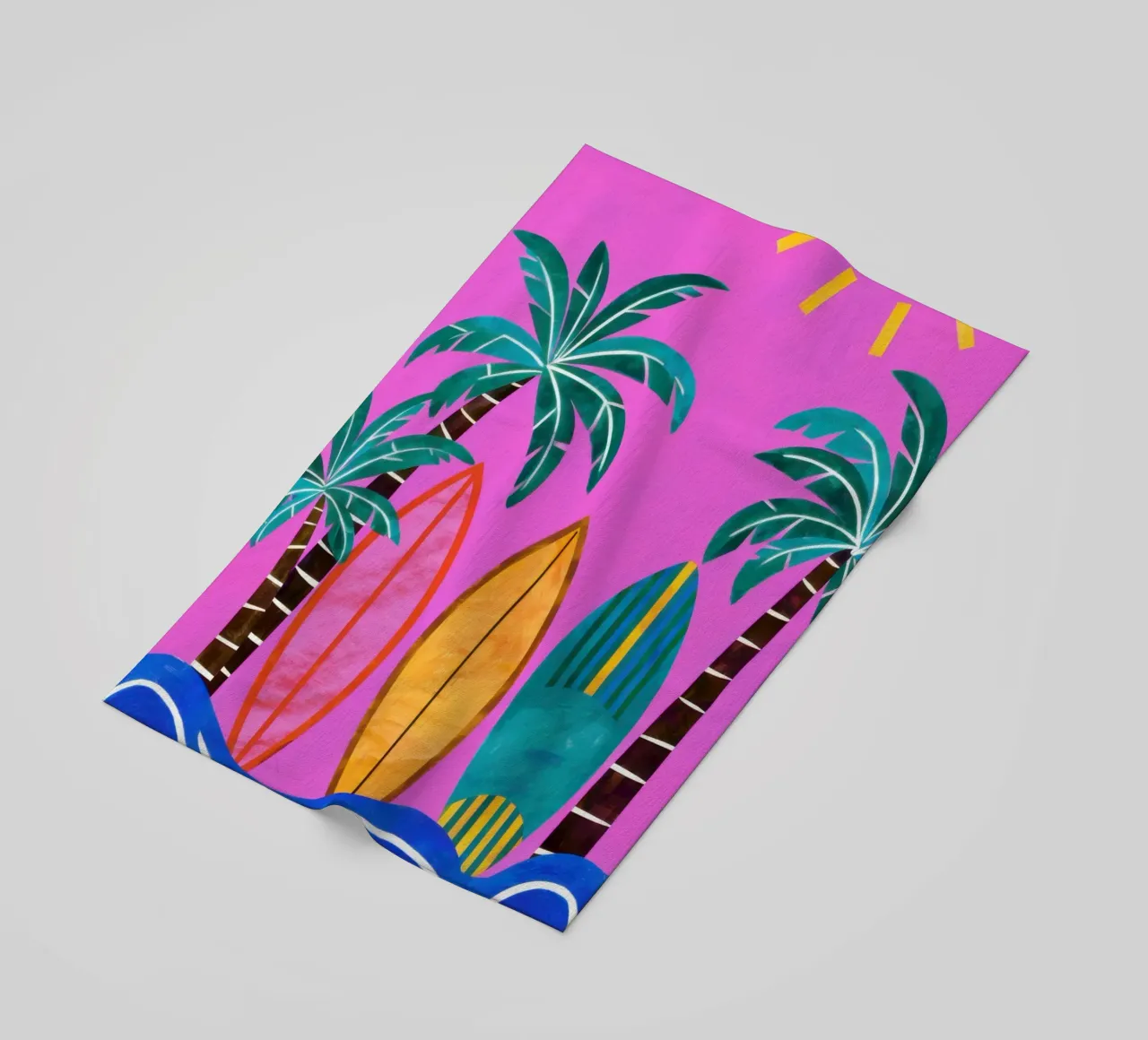 Tropical Sunset Surfboards beach towel by Lune Dreams