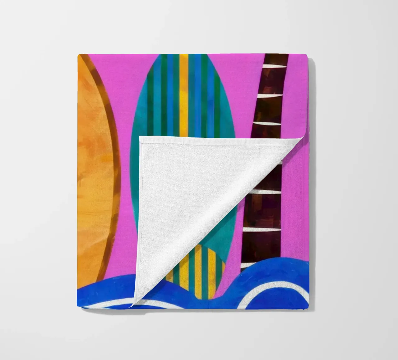 Tropical Sunset Surfboards beach towel by Lune Dreams