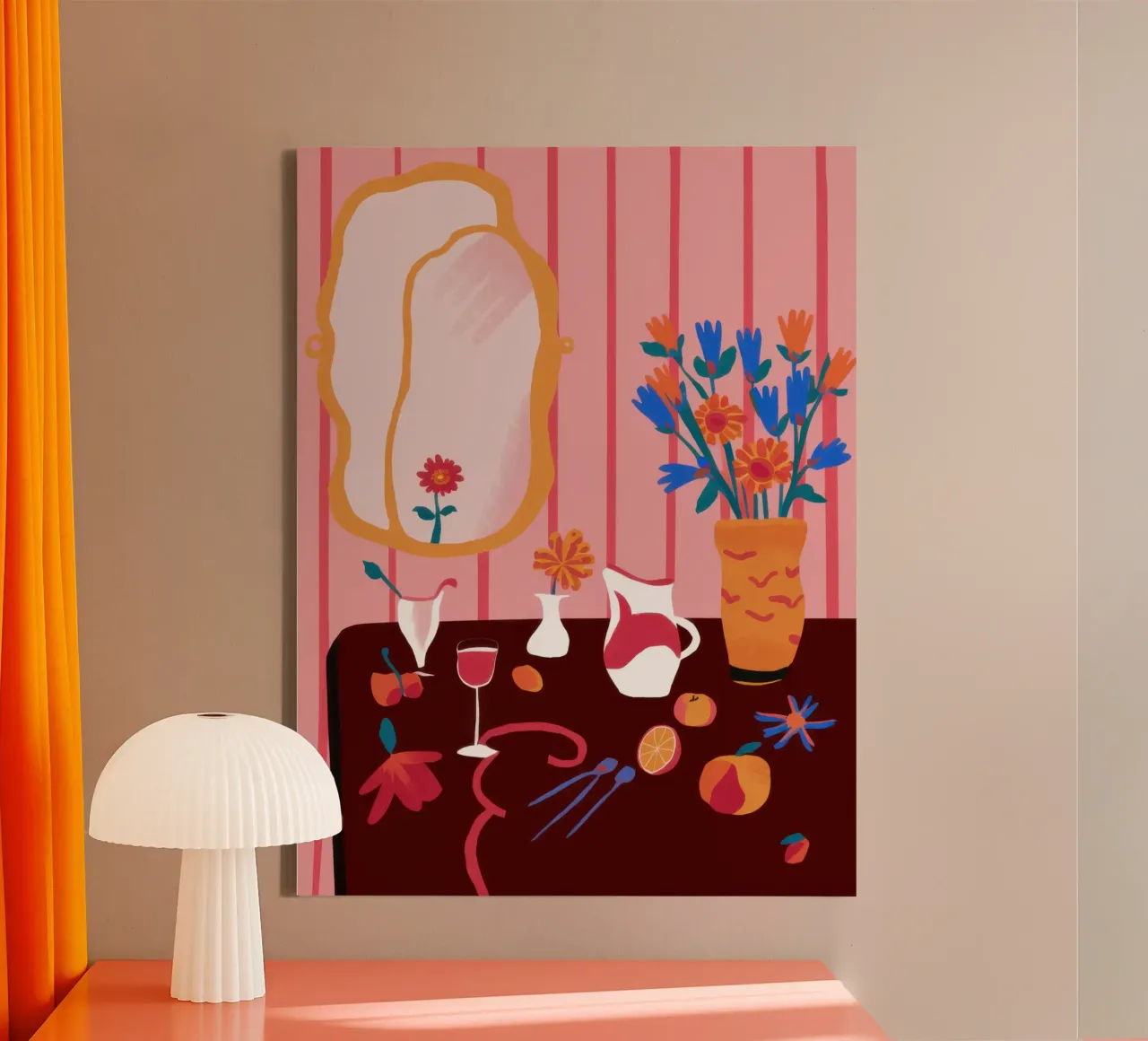 Whimsical Mirrored Still Life canvas with Floater frame by Hollow Years