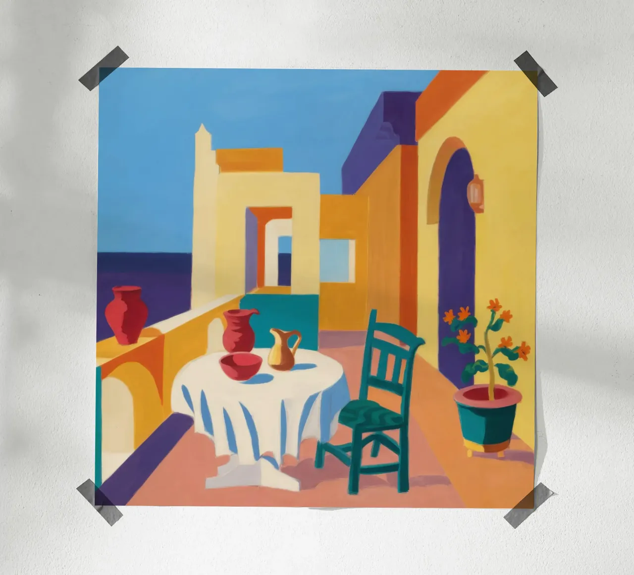 Patio Luncheon Vista poster con telaio in alluminio da Mossy Pigment