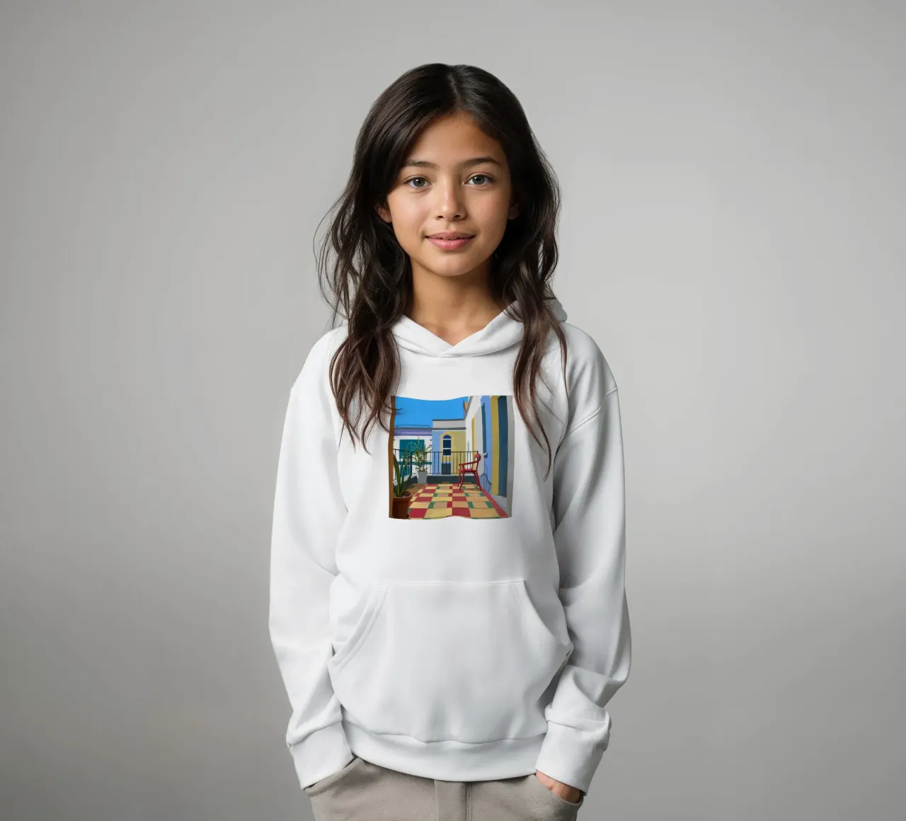 Chromatic Balcony View kids hoodie by Mossy Pigment