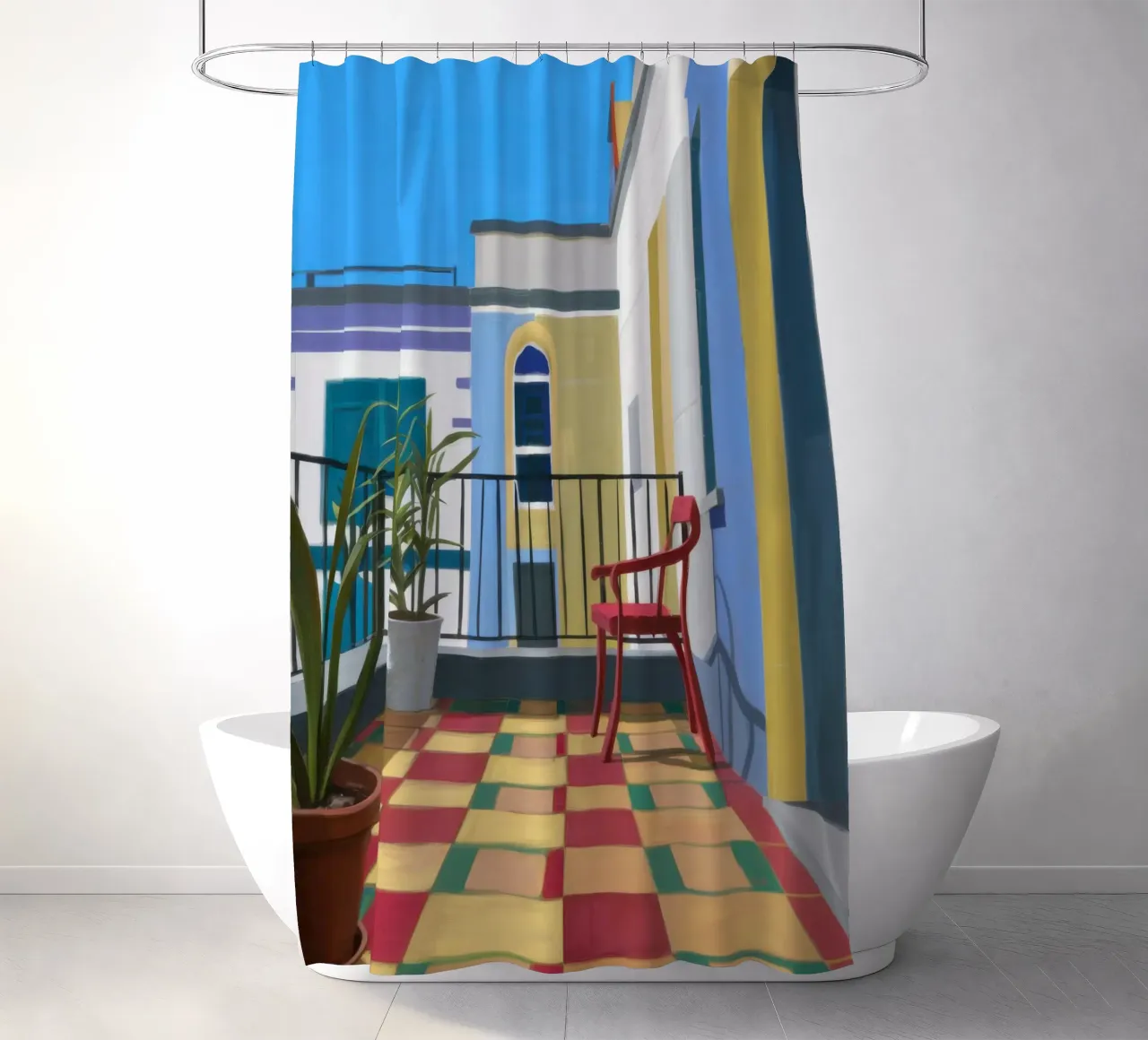 Chromatic Balcony View shower curtain by Mossy Pigment