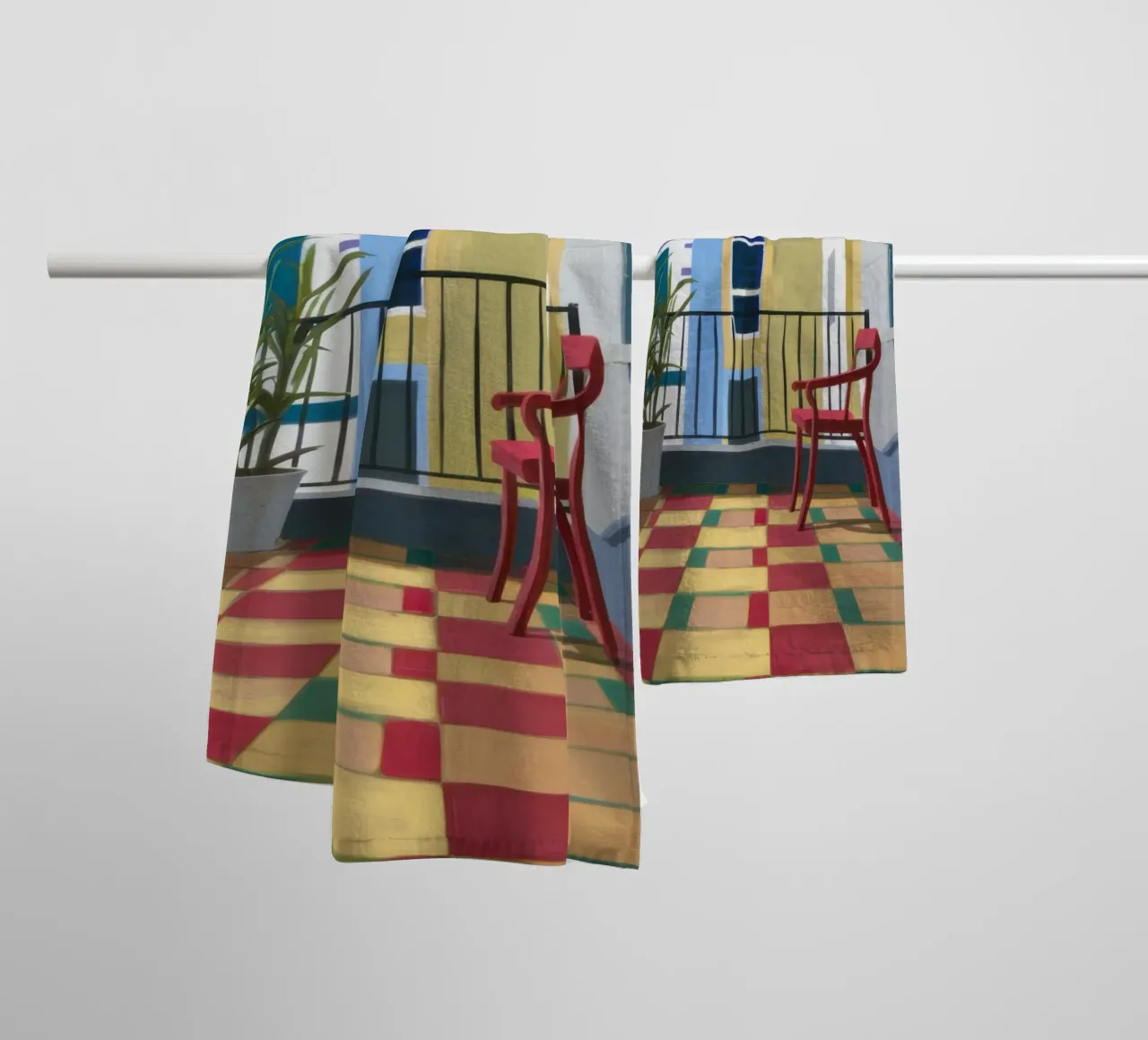 Chromatic Balcony View towel by Mossy Pigment