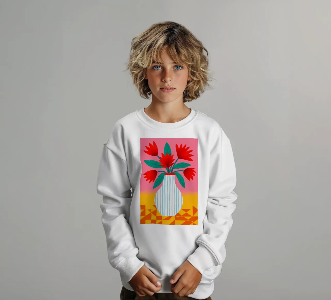 Rode Tulpen Geruite Vaas kinder sweatshirt van Sentinel Glow