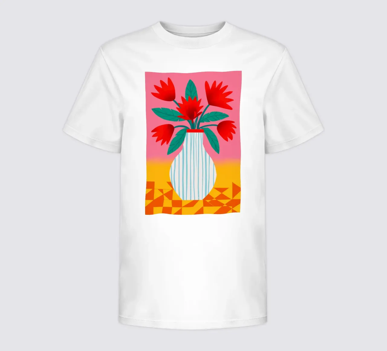 Red Tulips Checkered Vase kids t-shirt by Sentinel Glow