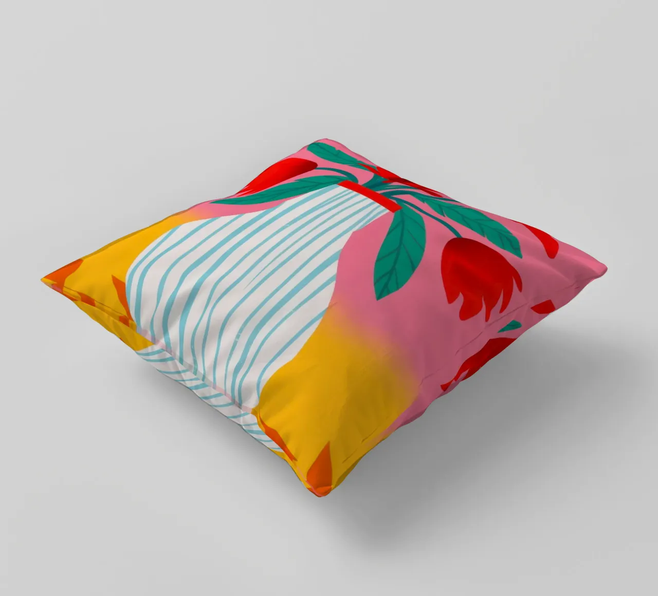 Red Tulips Checkered Vase decorative cushion by Sentinel Glow