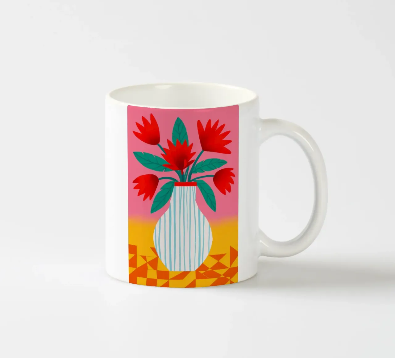 Vaso a scacchiera con tulipani rossi tazza in ceramica da Sentinel Glow