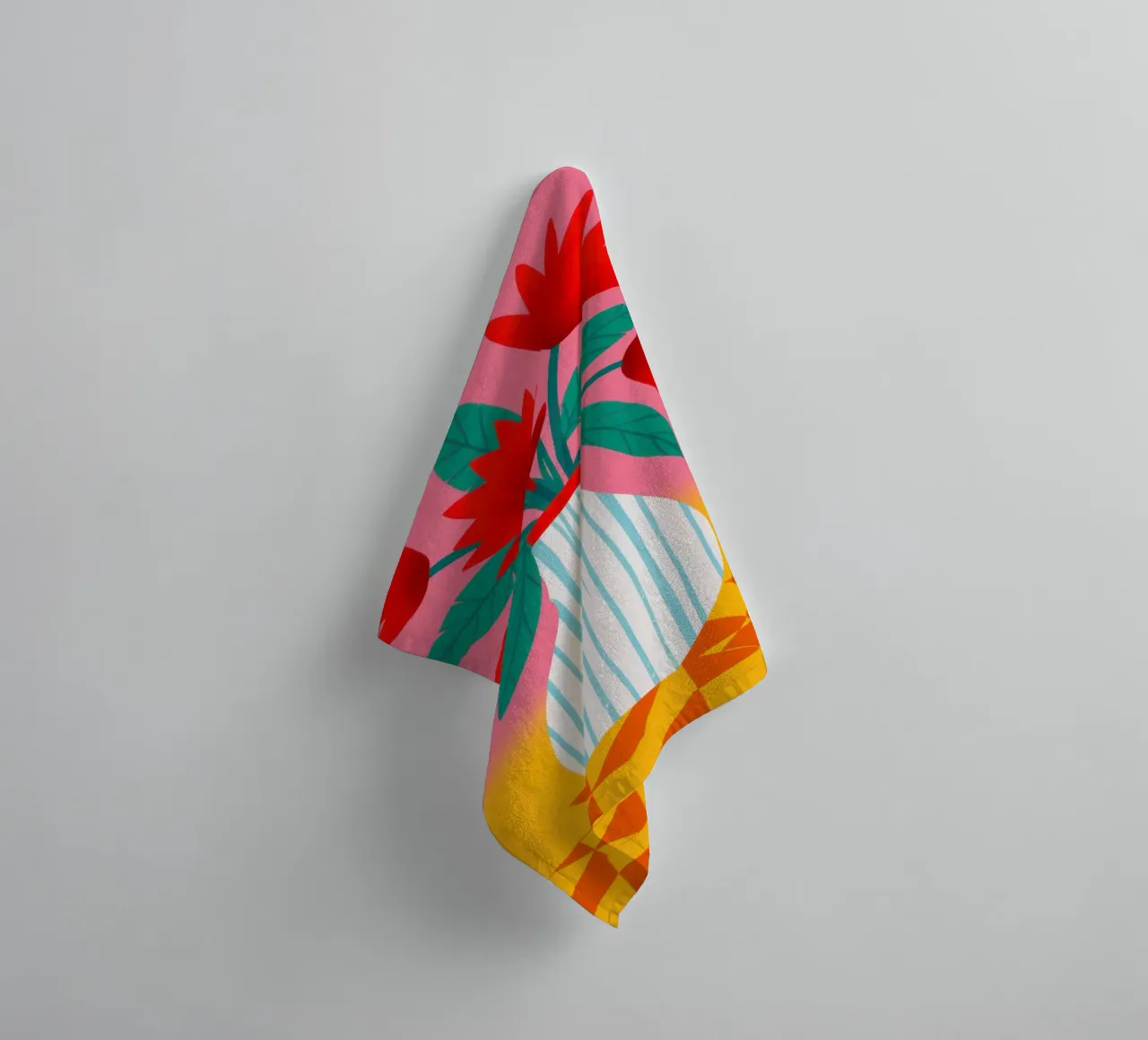 Red Tulips Checkered Vase towel by Sentinel Glow