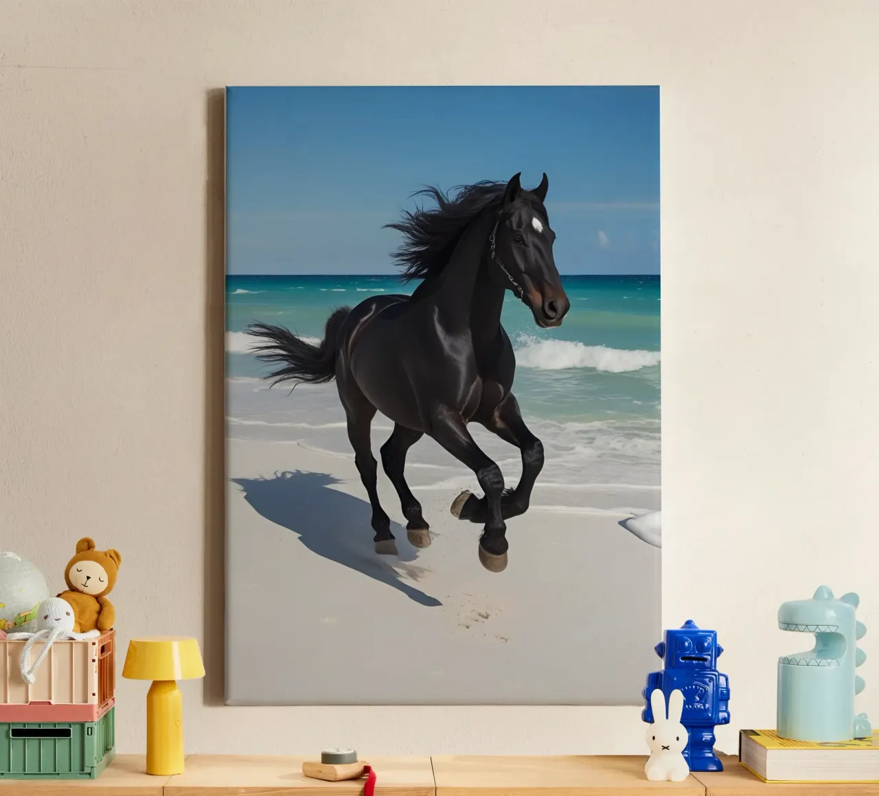 Pferd am Strand tela con Cornice a cassetta da Poster Dreams