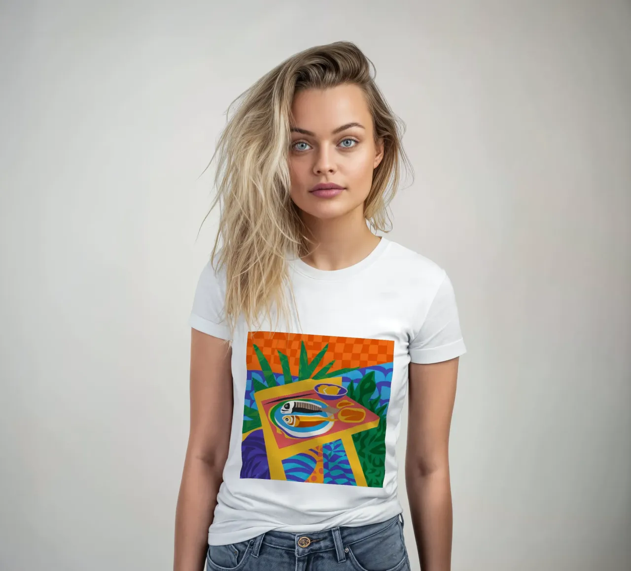 Tableau di sardine al sole t-shirt da donna da Arcane Lines