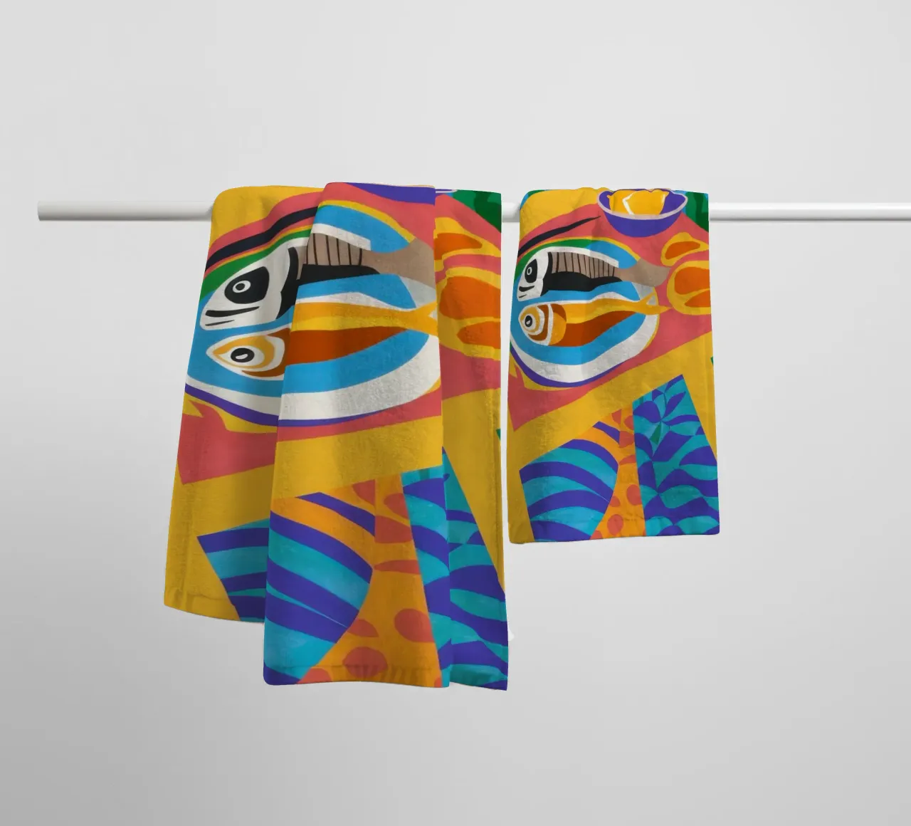 Tableau di sardine al sole asciugamano da bagno da Arcane Lines