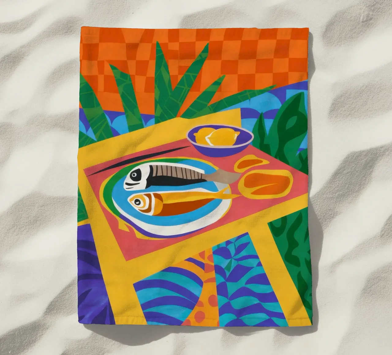 Tableau di sardine al sole telo mare da Arcane Lines