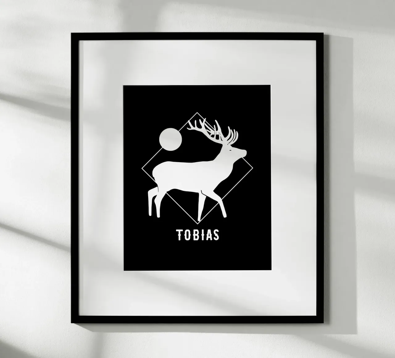 Hirsch geometrisch mit Wunschname poster con telaio in legno da BAINAI