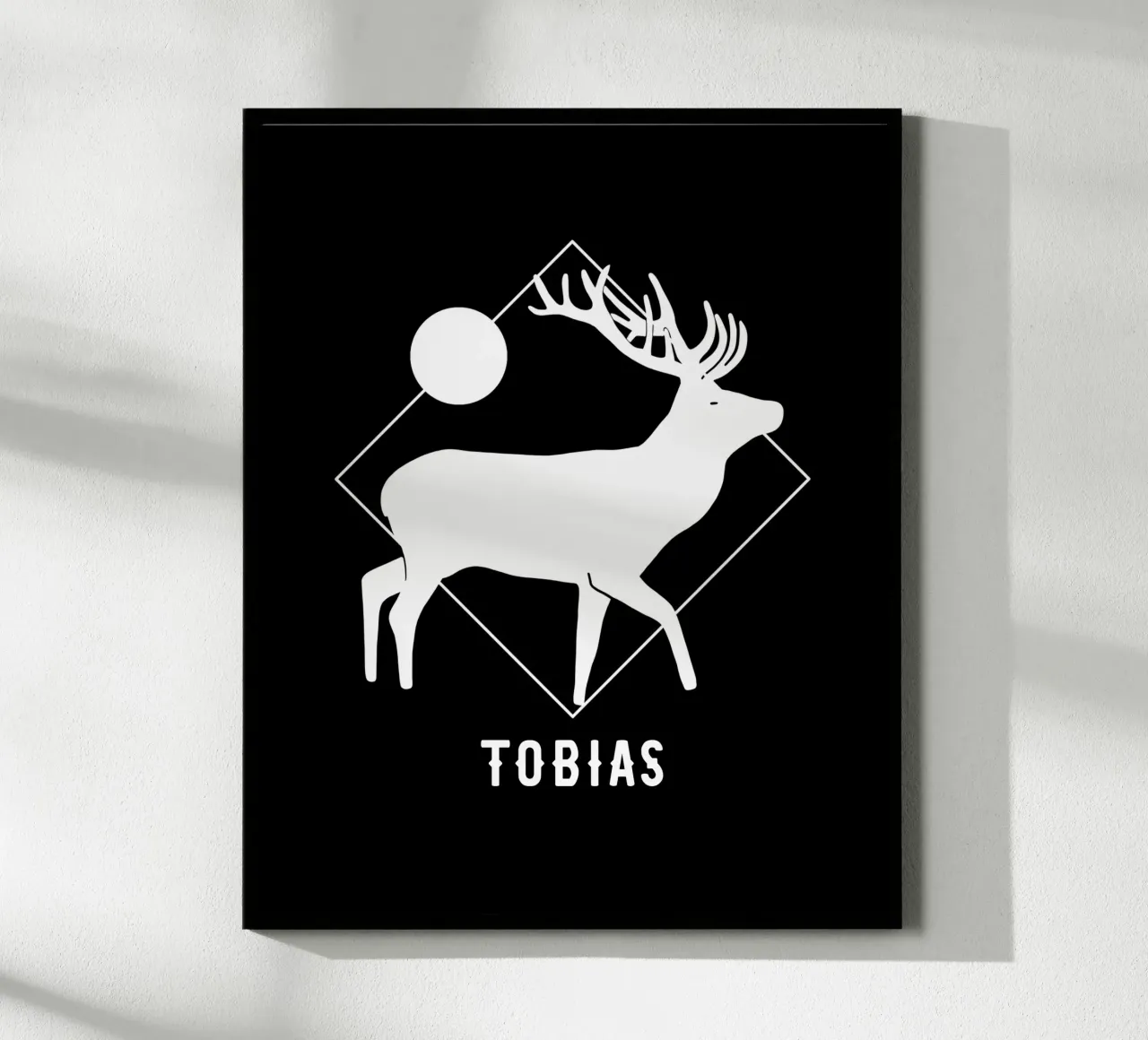 Hirsch geometrisch mit Wunschname poster con telaio in legno da BAINAI