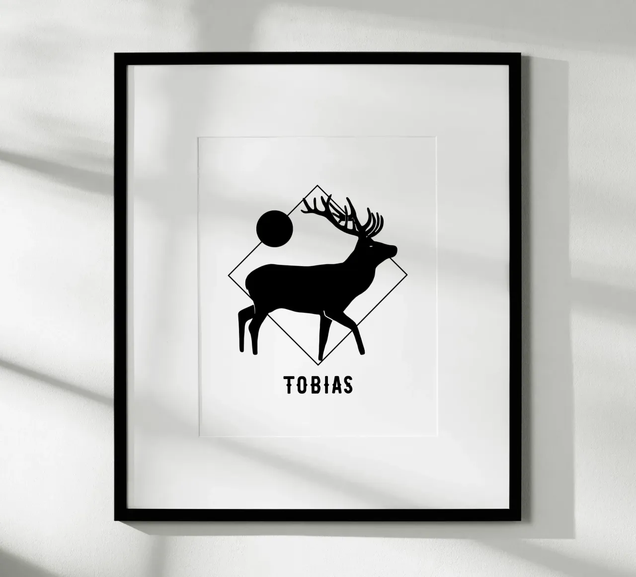 Hirsch geometrisch mit Wunschname poster con telaio in legno da BAINAI