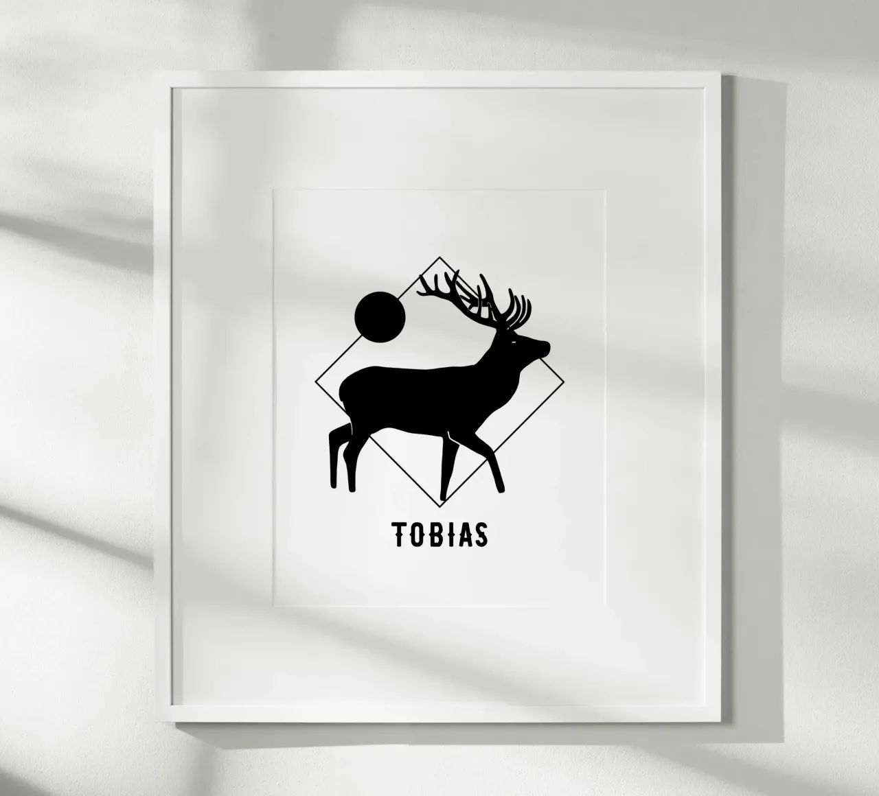 Hirsch geometrisch mit Wunschname poster con telaio in legno da BAINAI