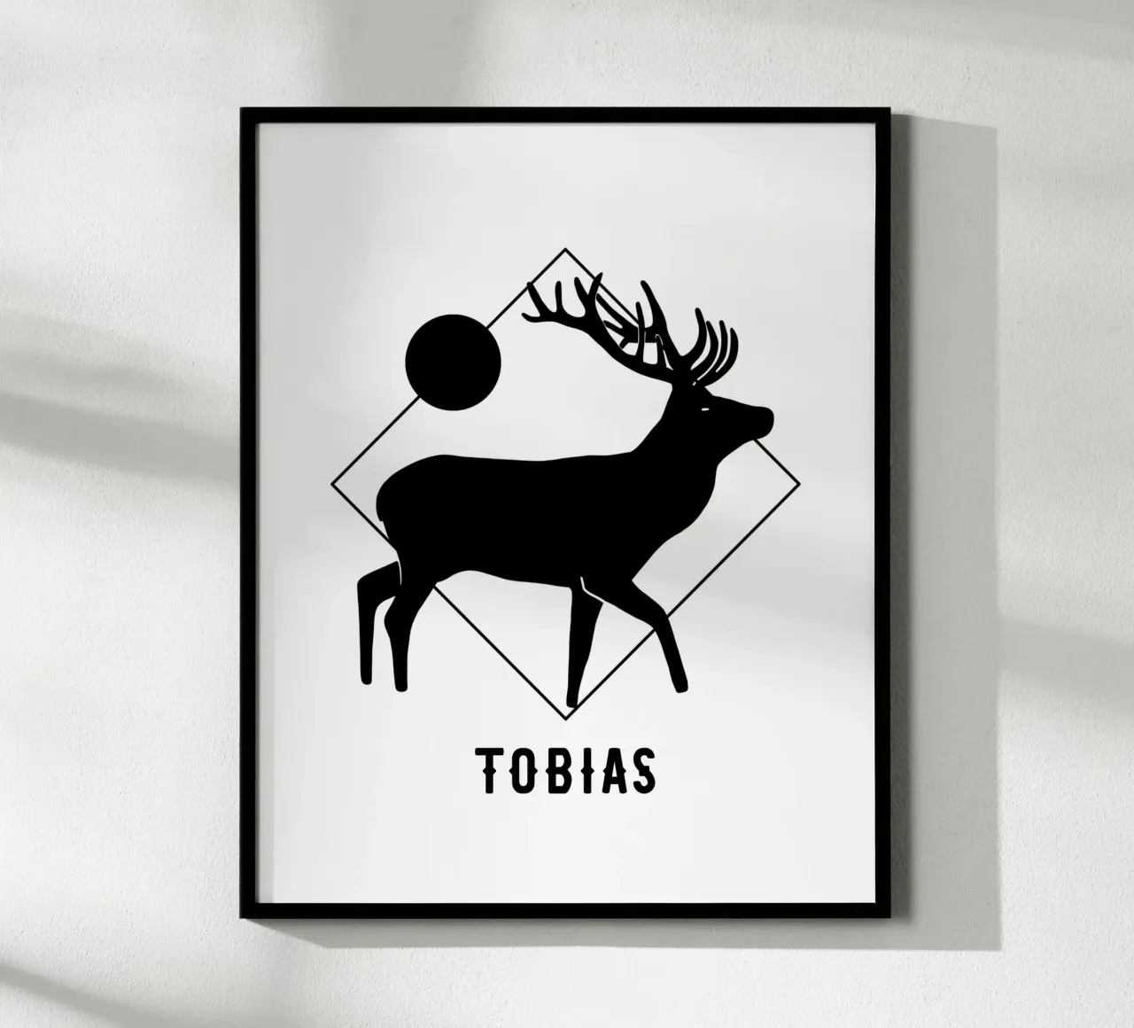 Hirsch geometrisch mit Wunschname poster con telaio in legno da BAINAI