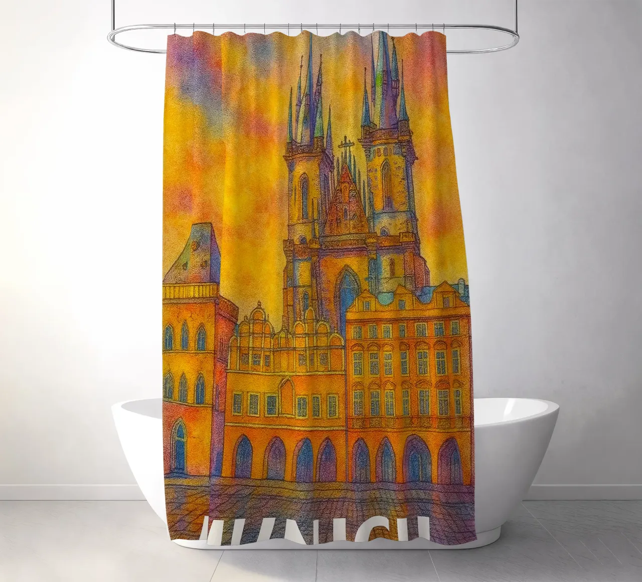 Munich Painting Imagination shower curtain by onestar