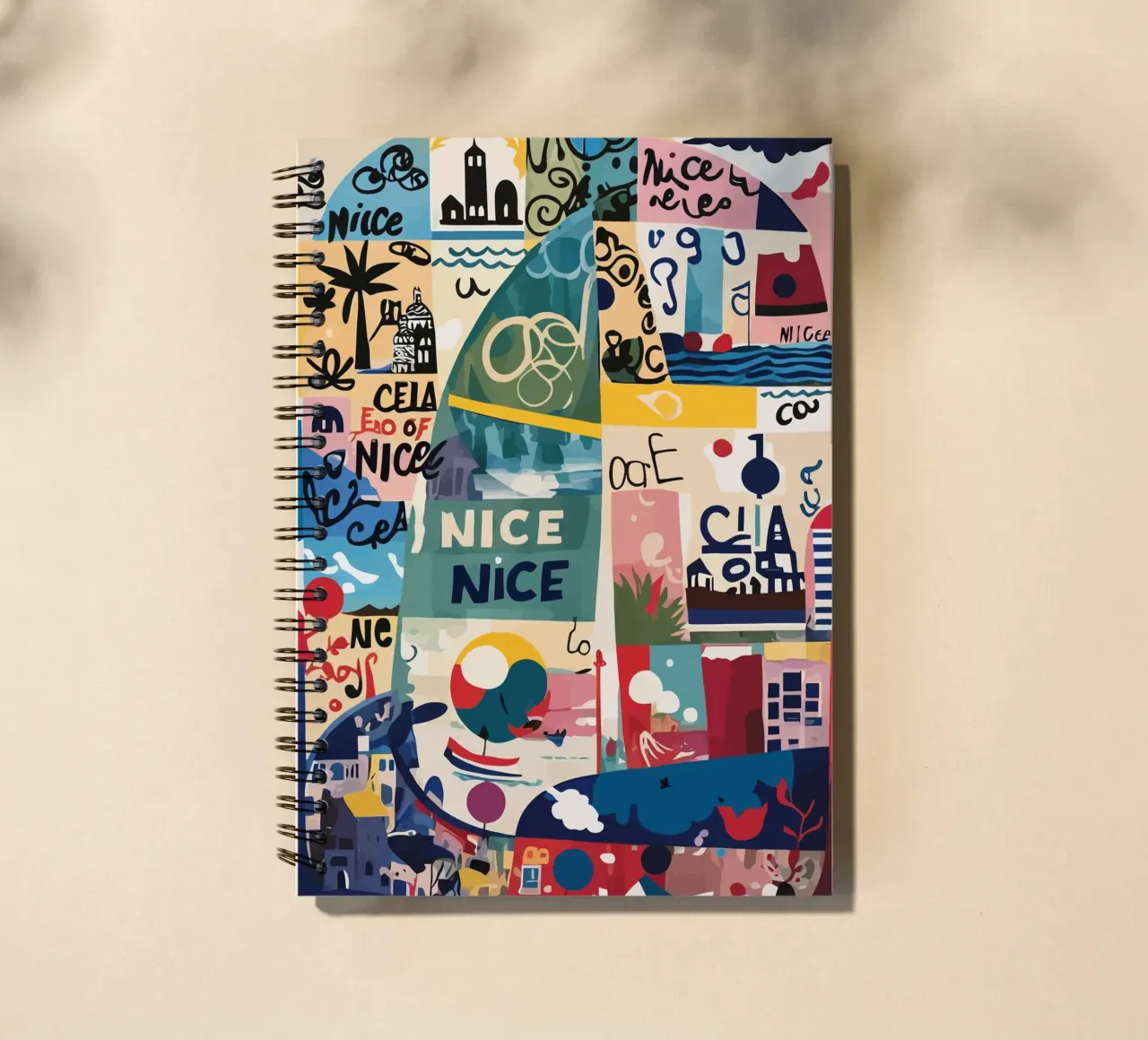 "Nice Abstract Collage: Artistic Ode to the Côte d'Azur spiral notebook by Couleursdusud