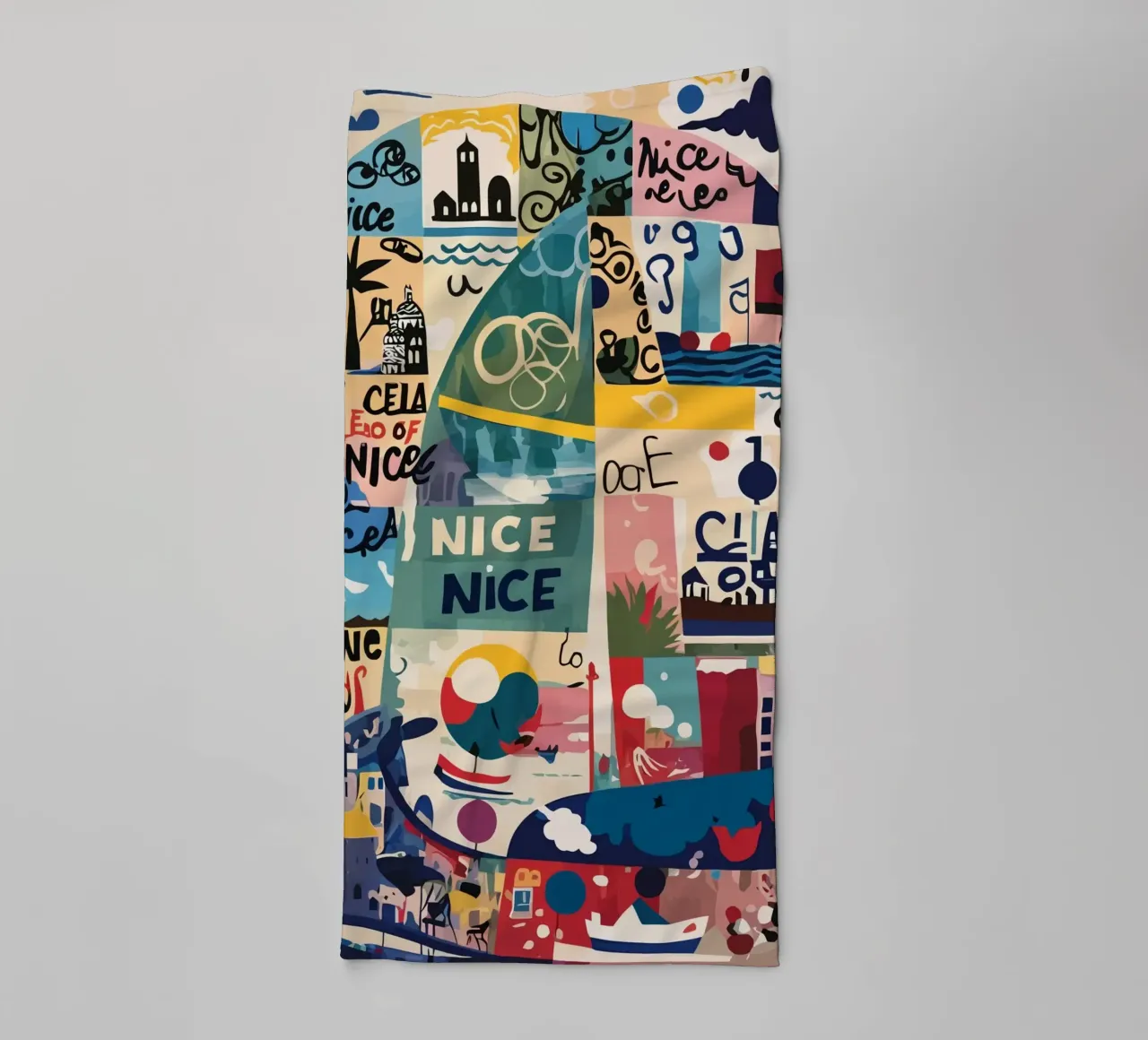 "Nice Abstract Collage: Artistic Ode to the Côte d'Azur towel by Couleursdusud