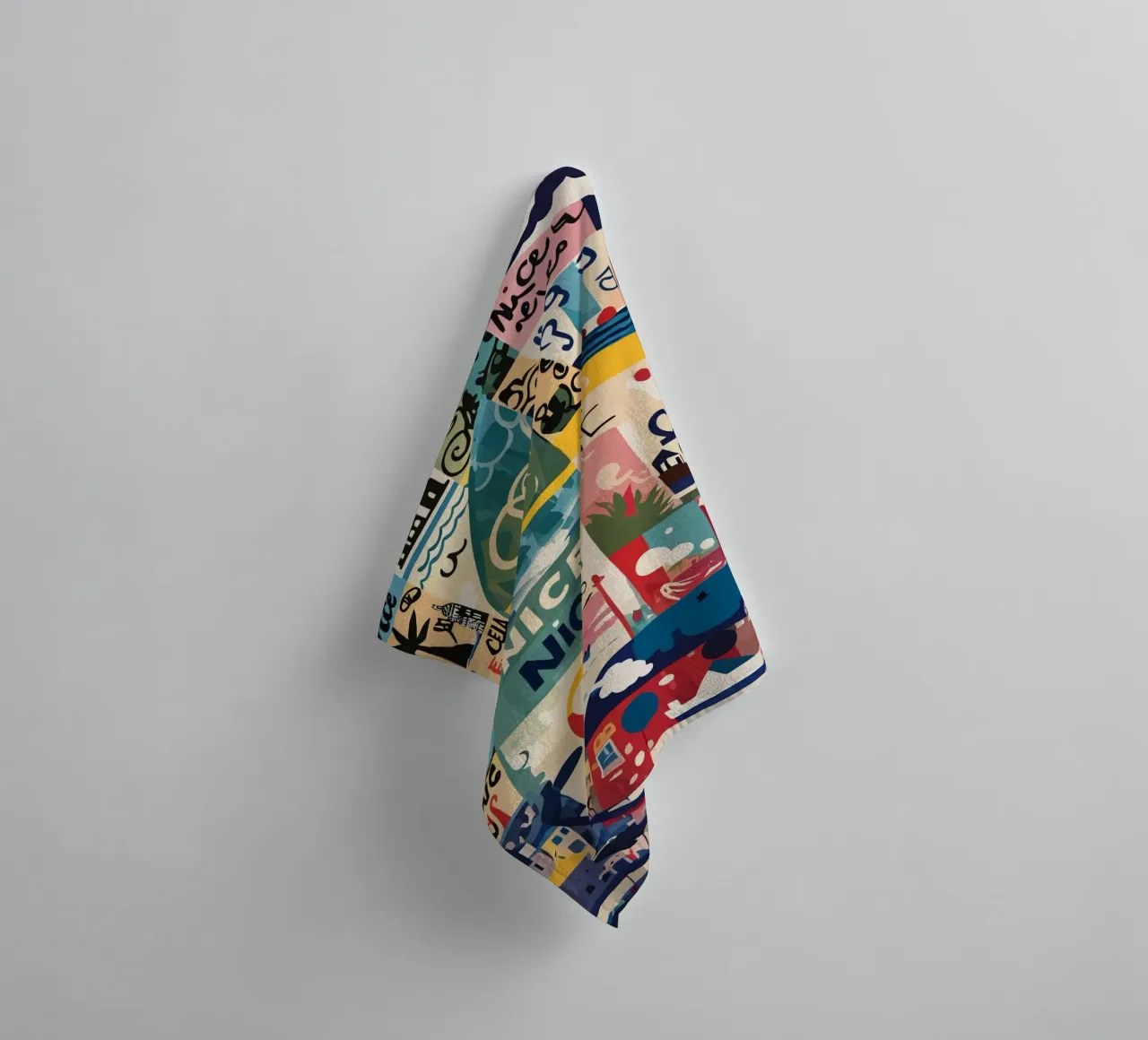 "Nice Abstract Collage: Artistic Ode to the Côte d'Azur towel by Couleursdusud